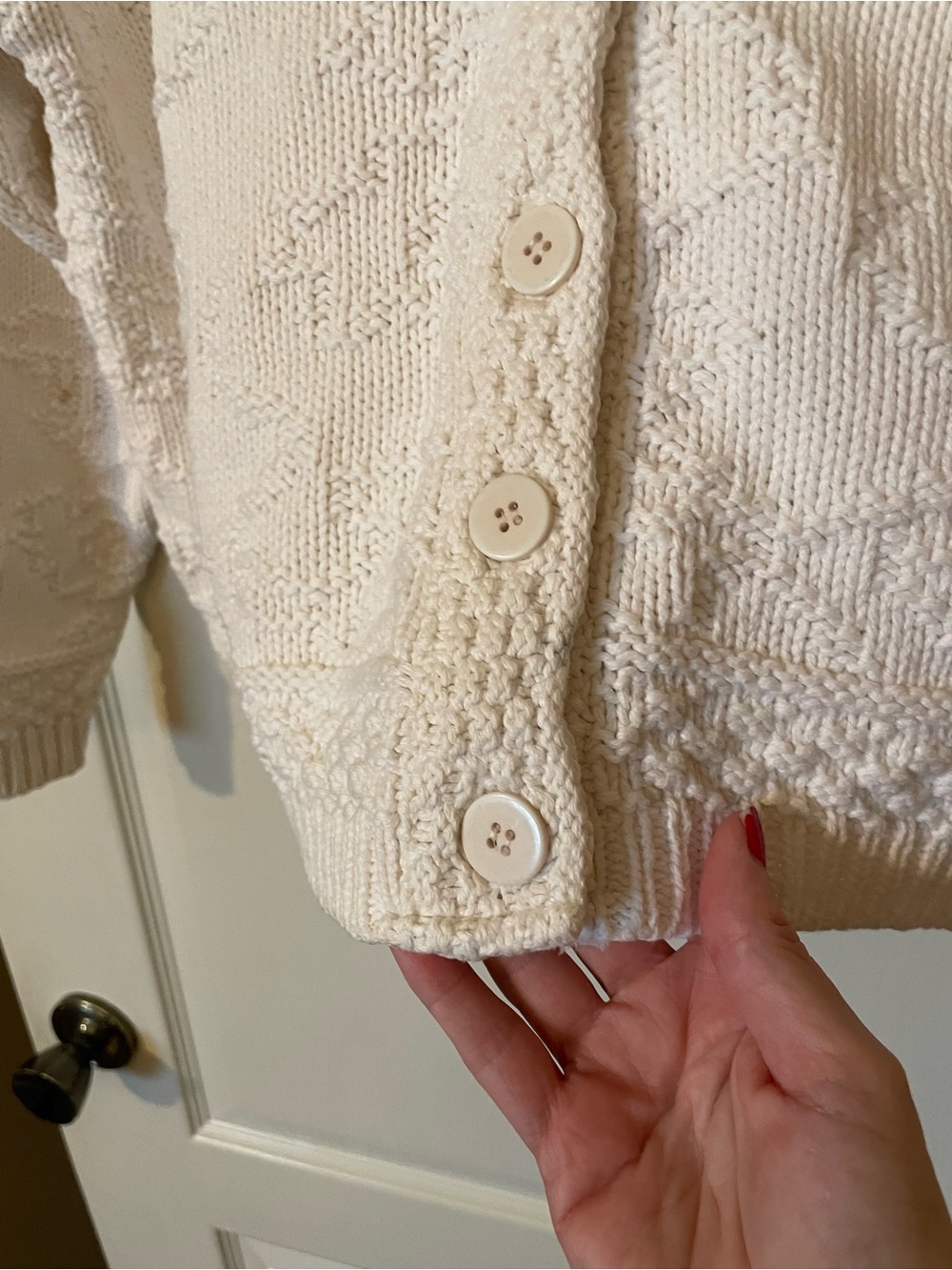 Vintage L.L.Bean USA Cotton Textured Knit Cardigan Sweater Oversized Ivory M - Picture 9 of 9